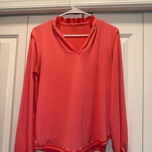 Anne Klein Peach Ruffled Long Sleeve Blouse